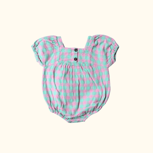 Pink and Turquoise Checkered Romper
