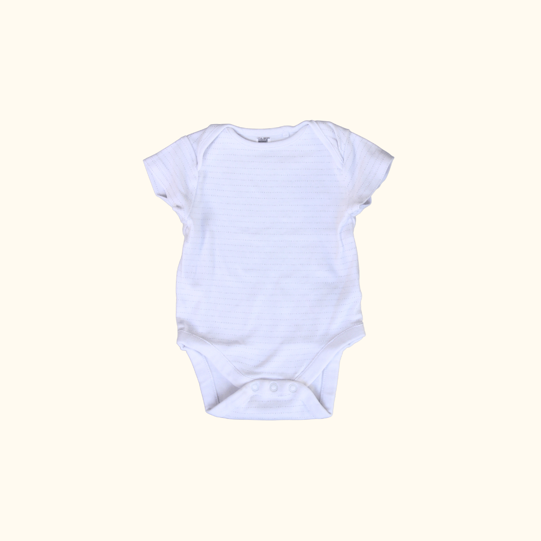 White Short Sleeve Bodysuit with Stripes