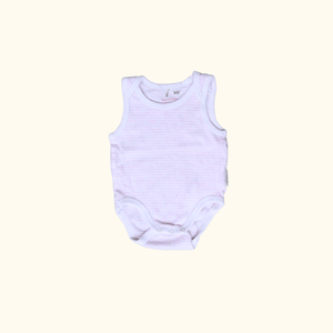 White and Pink Striped Sleeveless Bodysuit