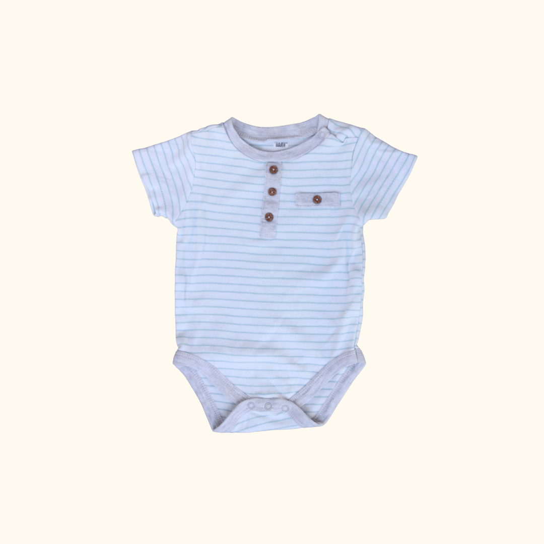 White and Blue Striped Short Sleeve Bodysuit
