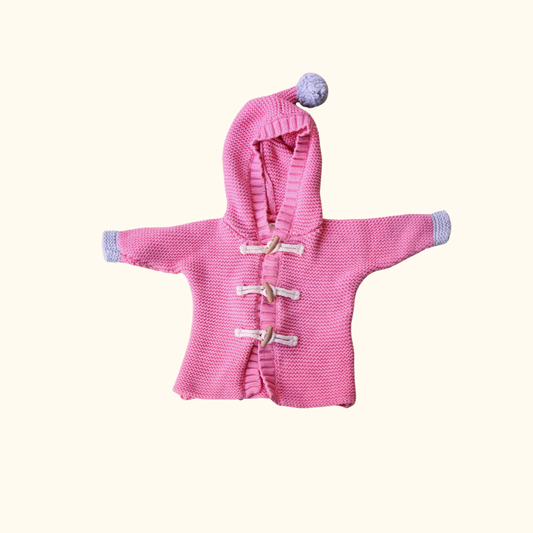 Pink Knitted Jacket with Hoodie