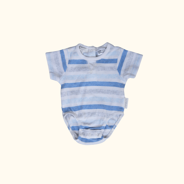 Blue and Grey Striped Short Sleeve Bodysuit