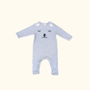 Grey Onesie with Cute Bear Face