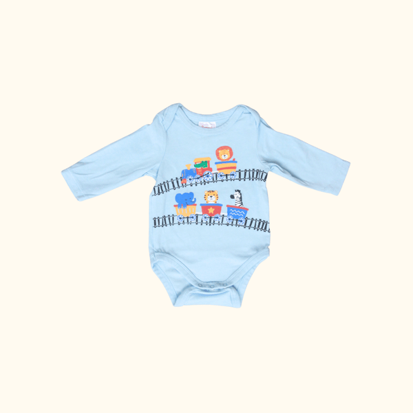 Blue Bodysuit with Train and Animals