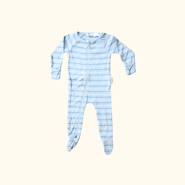 Blue Striped Onesie with Zip and Feet