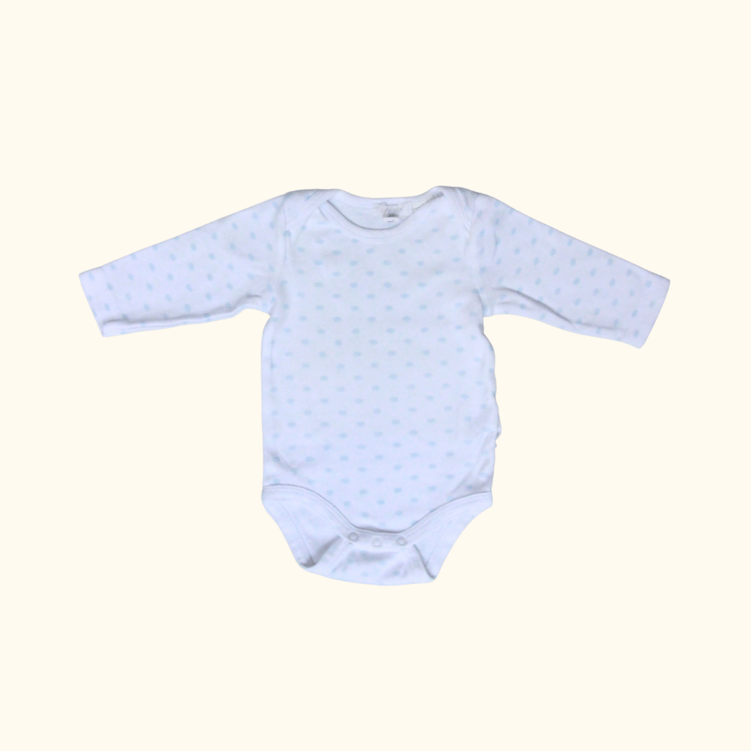 White and Blue Polkadot Bodysuit