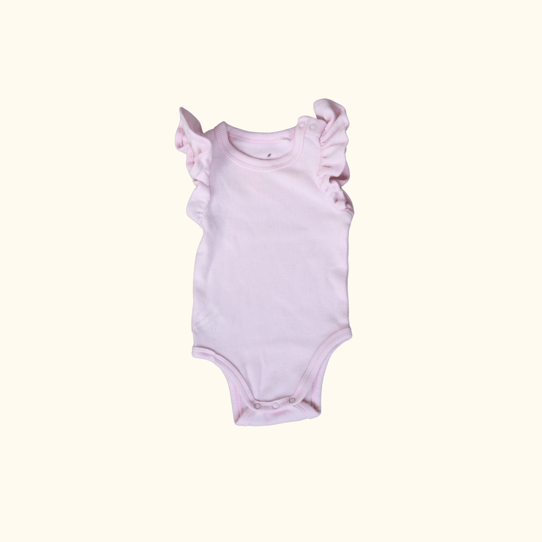 Pink Sleeveless Rib Bodysuit with Frill