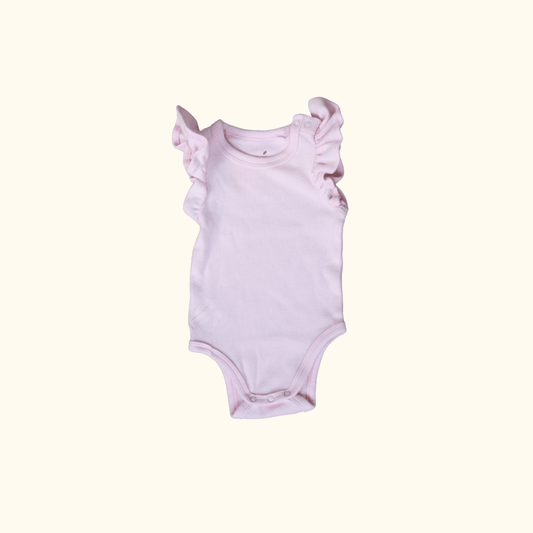 Pink Sleeveless Rib Bodysuit with Frill
