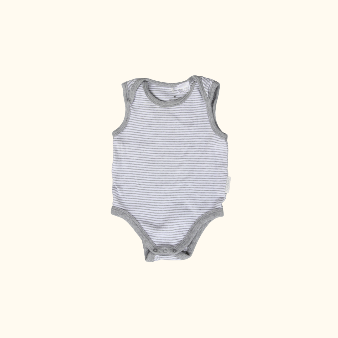 Grey Sleeveless Bodysuit with Stripes