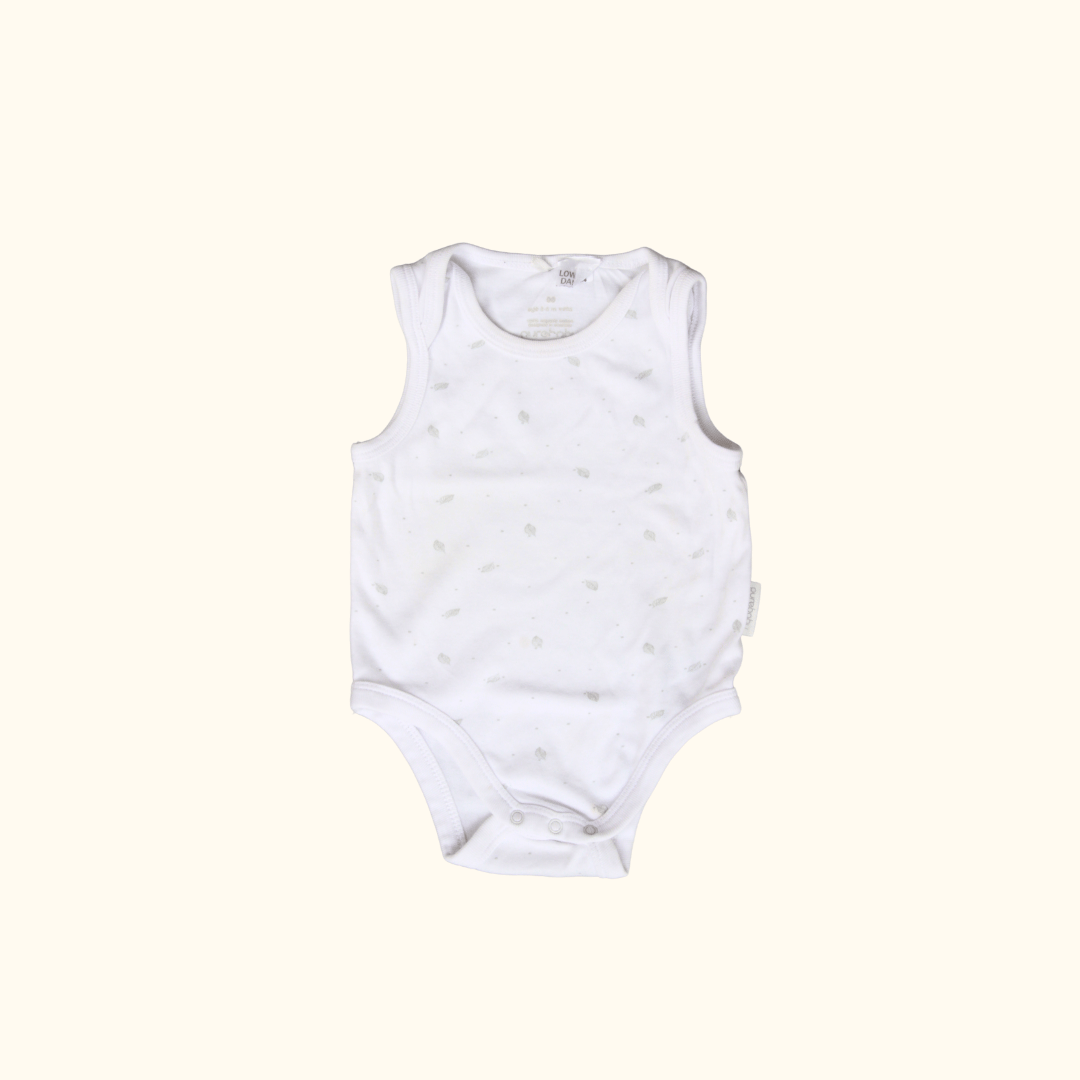 White and Grey Sleeveless Bodysuit with Leaves
