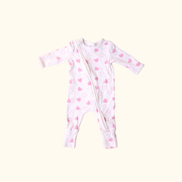 Onesie with Zip and Pink Heart Print