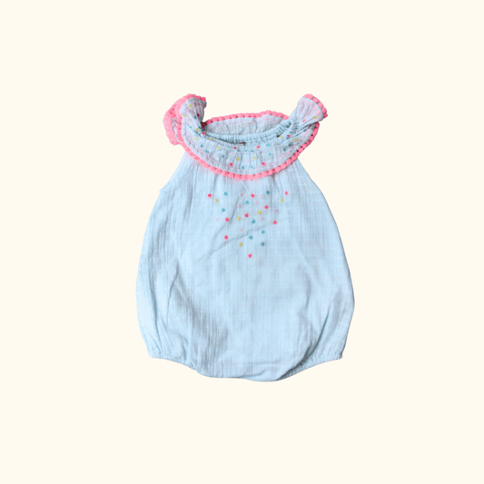 Baby Blue Romper with Embroidery