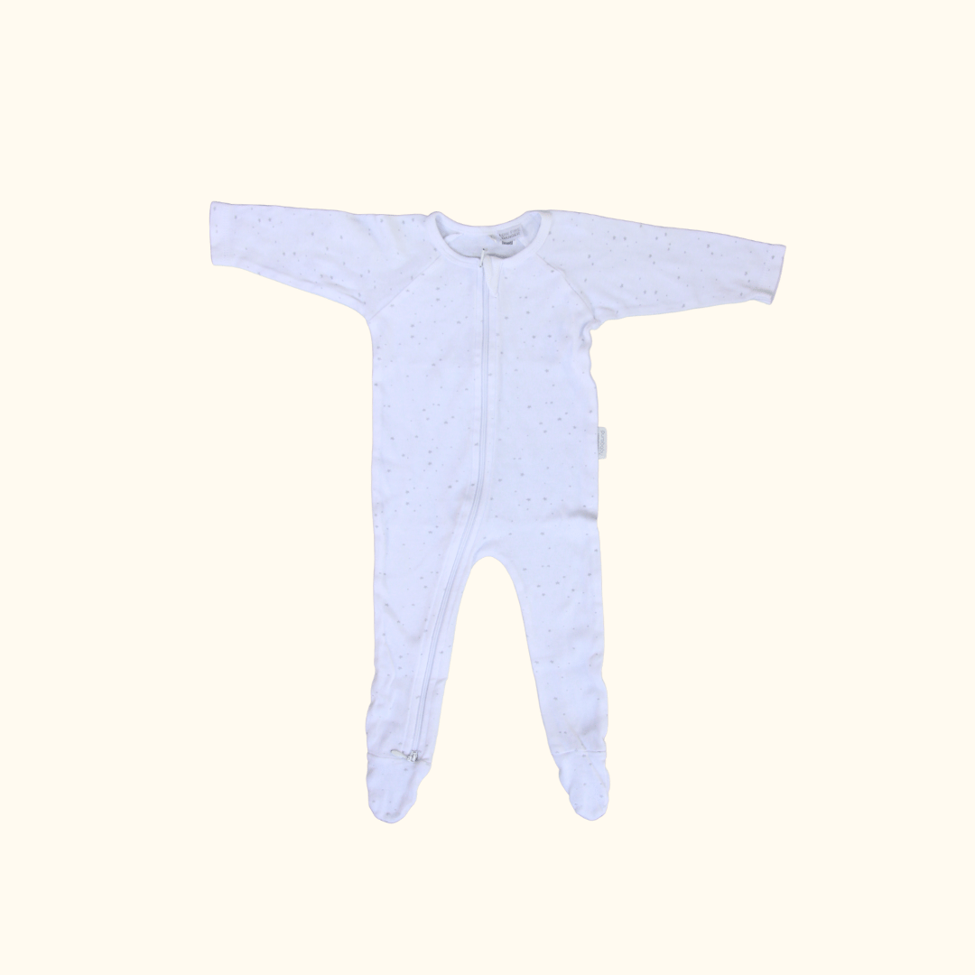 White and Grey Zip Onesie with Stars